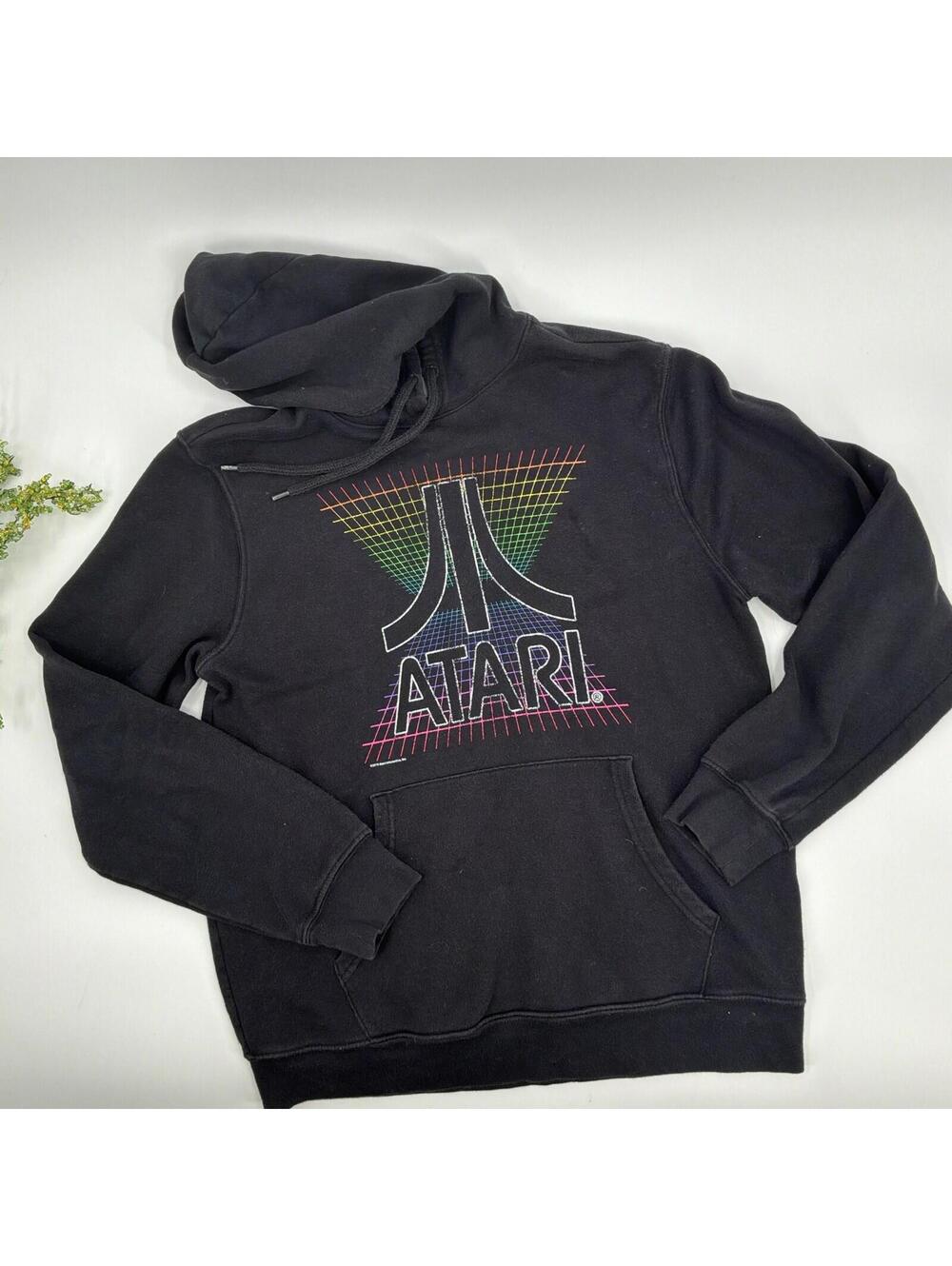 Atari Logo Black Hoodie Men’s Size S Sweatshirt Graphic Print